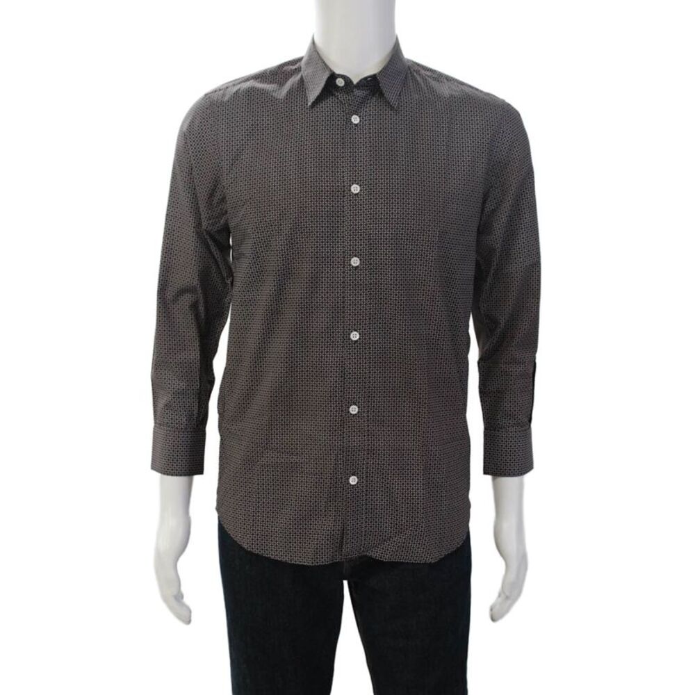 Paul & Joe Mens Cotton Long Sleeve Button Down Pattern Shirt Brown Size S
